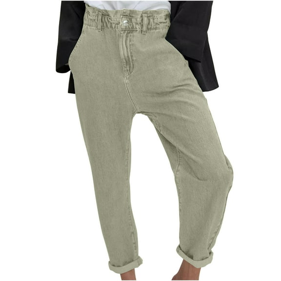 Efsteb Sweatpants for Women Button Elastic Waist Jeans Pants Solid Color Fashion Loose Comfortable Sports Pants Trousers Pants for Women Casual Trousers Army Green S