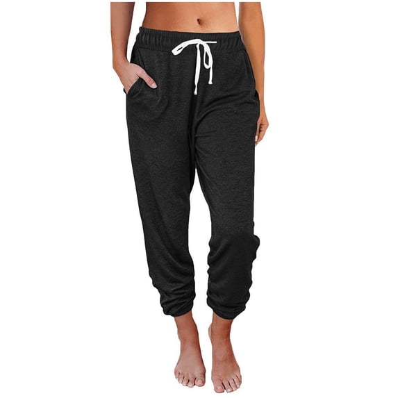Efsteb Sweatpants for Women Elastic Waist Drawstring Jogging Sweatpants Sports Pants Fashion Casual Solid Color Loose Comfortable Trousers Pants for Women Trousers Black XXXL