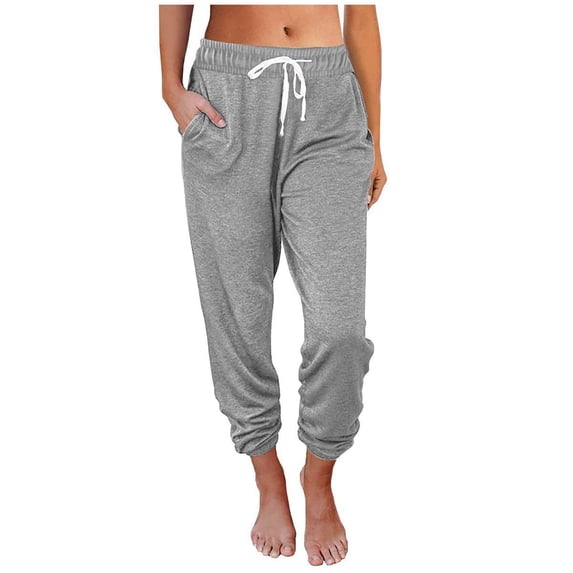 Efsteb Sweatpants for Women Elastic Waist Drawstring Jogging Sweatpants Sports Pants Fashion Casual Solid Color Loose Comfortable Trousers Pants for Women Trousers Gray XXXL