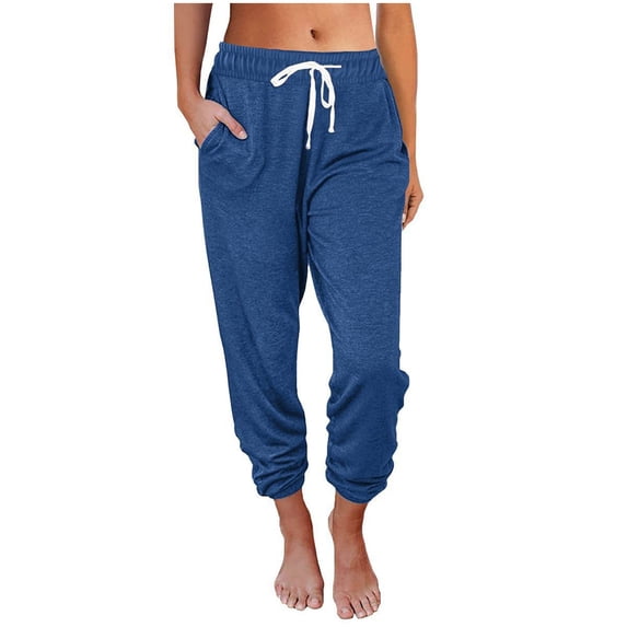 Efsteb Sweatpants for Women Elastic Waist Drawstring Jogging Sweatpants Sports Pants Fashion Casual Solid Color Loose Comfortable Trousers Pants for Women Trousers Blue XXXL