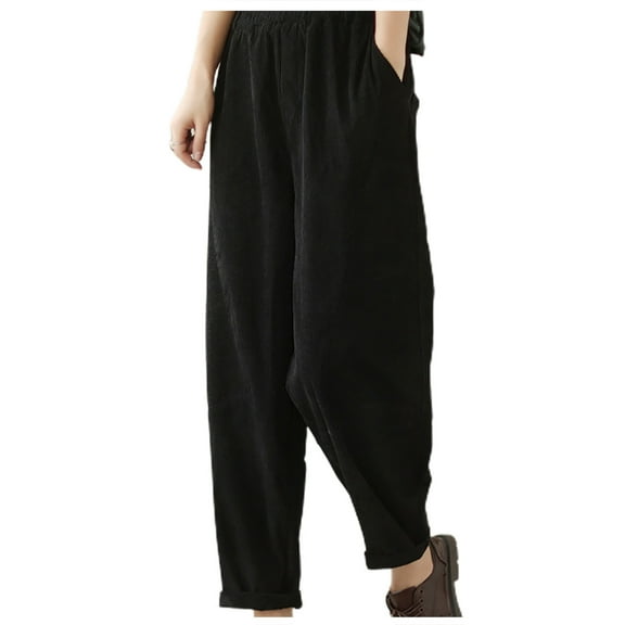 Efsteb Sweatpants Women High-waisted Button Straight Pants Sports Pants Casual Trousers Pants for Women Solid Color Loose Comfortable Fashion Trousers Black M