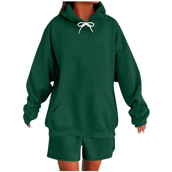 Efsteb Sweatsuits Set for Women 2 Piece Outfits Long Sleeve Pullover Sweatshirt & Shorts Travel Set Fall Fashion Tracksuit (Green,S)