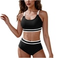 thumbnail image 1 of Efsteb Swimsuits for Women 2025 Two Piece Women's High Waisted Bikini Sets Sporty Two Piece Swimsuits Color Block Cheeky High Cut Bathing Suits (Black,L), 1 of 7