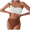 thumbnail image 1 of Efsteb Swimsuits for Women 2025 Two Piece Women's Ribbed Bikini Sets One Shoulder Top Two Piece Swimsuits Textured Adjustable Strap Cheeky Bathing Suit (Khaki,M), 1 of 6