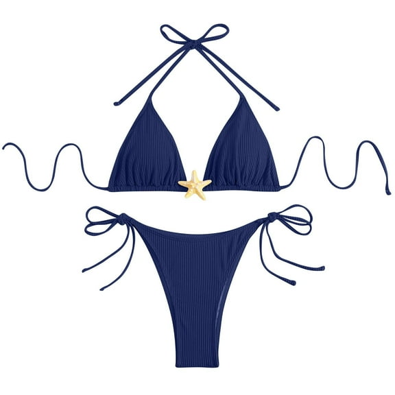 Efsteb Swimsuits for Women 2025 Two Piece Women Two Piece Swimsuit String Bikini Set 2 Piece Swimsuits Fashion Beach Bathing Suit (Navy,L)