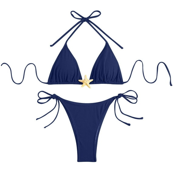 Efsteb Swimsuits for Women 2025 Two Piece Women Two Piece Swimsuit String Bikini Set 2 Piece Swimsuits Fashion Beach Bathing Suit (Navy,L)