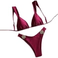 thumbnail image 1 of Efsteb Thong Bikini Sets for Women Beachwear Bikini Low Waisted Solid Color Bathing Suit Swimwear Surfing (Red,XL), 1 of 7