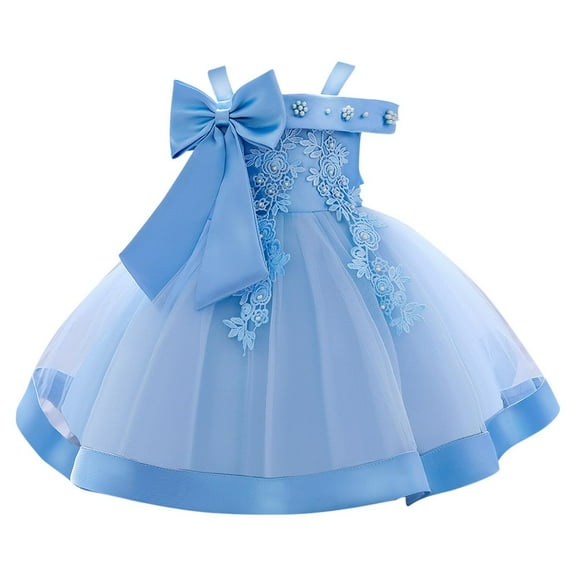 Efsteb Toddler Baby Girl Dress Formal Bowknot Princess Flower Girl Wedding Pageant Birthday Party Dresses (Blue,9 Months)
