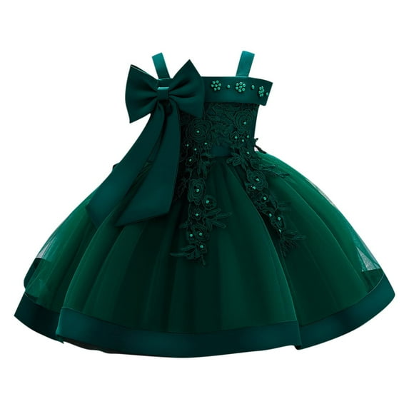 Efsteb Toddler Baby Girl Dress Formal Bowknot Princess Flower Girl Wedding Pageant Birthday Party Dresses (Green,12 Months)