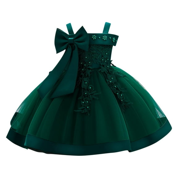 Efsteb Toddler Baby Girl Dress Formal Bowknot Princess Flower Girl Wedding Pageant Birthday Party Dresses (Green,18 Months)