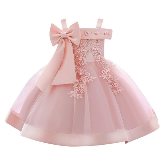 Efsteb Toddler Baby Girl Dress Formal Bowknot Princess Flower Girl Wedding Pageant Birthday Party Dresses (Pink,18 Months)