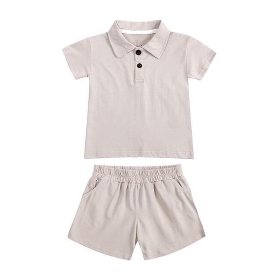 Efsteb Toddler Boy Summer Outfits Solid Button Lapel Shirt Shorts with Pocket Sets 2-piece Sports Suit Tracksuit Clothes (Gray,3 Years)
