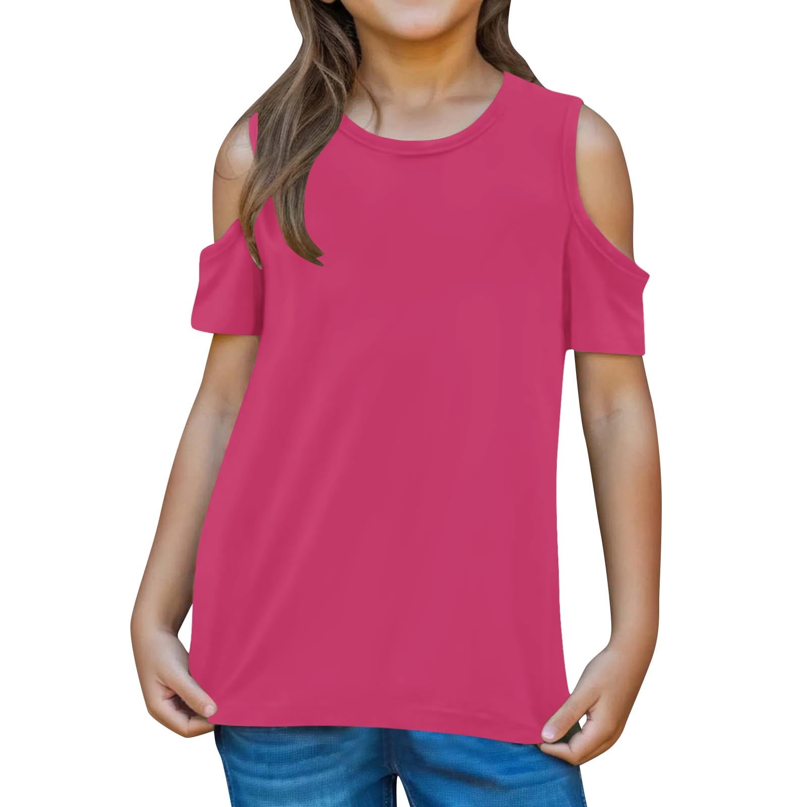Baby Girls Solid Color Lace Design Puff-Sleeved T-Shirt In Summer