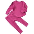 thumbnail image 1 of Efsteb Toddler Girl Fall Clothes Set Fashion Long Sleeve Ribbed Knit Tops Long Pants Set Solid Color 2-Piece Outfit for Kids (Hot Pink,2 Years), 1 of 6