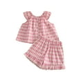 thumbnail image 1 of Efsteb Toddler Girls Summer Outfit Button Flutter Sleeve Plaid Tank Top Shorts Set Two Piece Sets (Pink,3 Years), 1 of 3