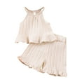 thumbnail image 1 of Efsteb Toddler Girls Summer Outfit Solid Cotton Sleeveless Tank Tops Ruffle Shorts Set Kids Casual Cute Clothes Sets (Beige,5 Years), 1 of 8