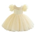 thumbnail image 1 of Efsteb Toddler Kids Girl Dresses for Wedding Puff Sleeve Prom Ball Gown for Girls Formal Party (Yellow,1-2 Years), 1 of 4