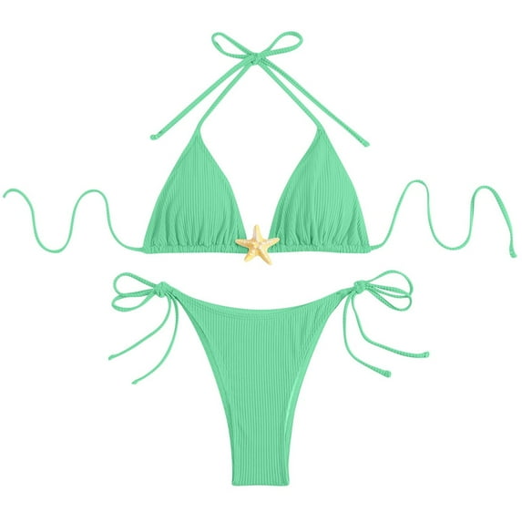 Efsteb Trending Swimsuits for Women 2025 Women Two Piece Swimsuit String Bikini Set 2 Piece Swimsuits Fashion Beach Bathing Suit (Green,S)