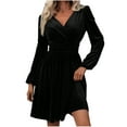 thumbnail image 1 of Efsteb Trendy Dresses for Women 2025 Fall V Neck Long Sleeve Dress Velvet Wedding Guests Dress Elegant Party Formal Cocktail Dresses (Black,M), 1 of 9