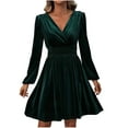 thumbnail image 1 of Efsteb Trendy Dresses for Women 2025 Fall V Neck Long Sleeve Dress Velvet Wedding Guests Dress Elegant Party Formal Cocktail Dresses (Green,L), 1 of 9