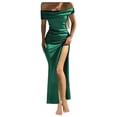 thumbnail image 1 of Efsteb Trendy Prom Dresses for Women Formal Short Sleeve Dress Cocktail Party Solid Color Dress Elegant One Shoulder Side Slit Dresses Stretch Slim Bag Hip Long Dress Clearance Green XXL, 1 of 8