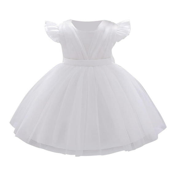 Efsteb Tutu Dress Girls Sleeveless Tiered Summer Dresses Cute Fashion Princess Ruffled Sleeve Dress (White,12 Months)