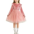 thumbnail image 1 of Efsteb Tutu Dresses Little Girls Velvet Dress Fall Winter Long Sleeve Ruffle Holiday Party Dress (Pink,6-7 Years), 1 of 8