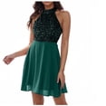 thumbnail image 1 of Efsteb Western Formal Dresses for Women Sequin Mini Dress Backless Patckwork Sleeveless A-Line Cocktail Dresses (Green,L), 1 of 5