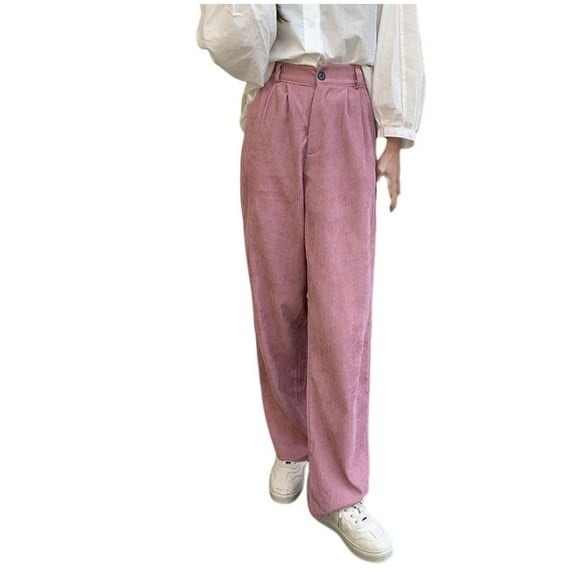 Efsteb Wide Leg Pants Woman Corduroy Button Baggy Pants Trousers Pants for Women Loose Comfortable Pants for Women Casual Wide leg Pants Solid Color Sweatpants Trousers Pink L