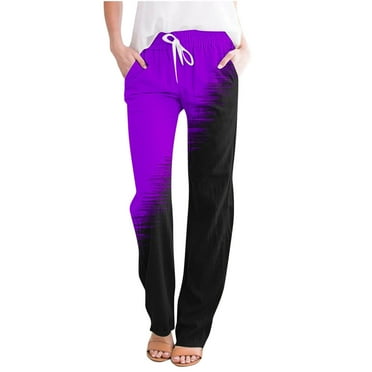 Efsteb Wide Leg Pants Woman Elastic Waist Drawstring Baggy Pants Sweatpants Trousers Pants for Women Loose Comfortable Pants for Women Wide leg Pants Printed Casual Trousers Purple XXXL
