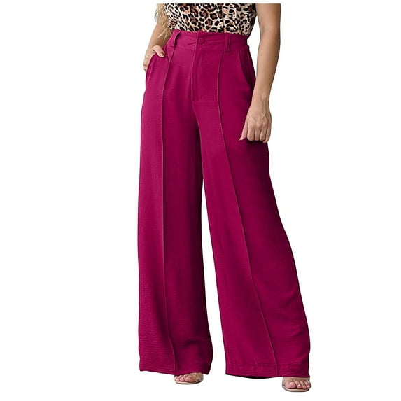 Efsteb Wide Leg Pants Woman High Waist Baggy Pants Wide leg Pants Sweatpants Trousers Pants for Women Comfortable Casual Solid Color Loose Trousers Hot Pink XL
