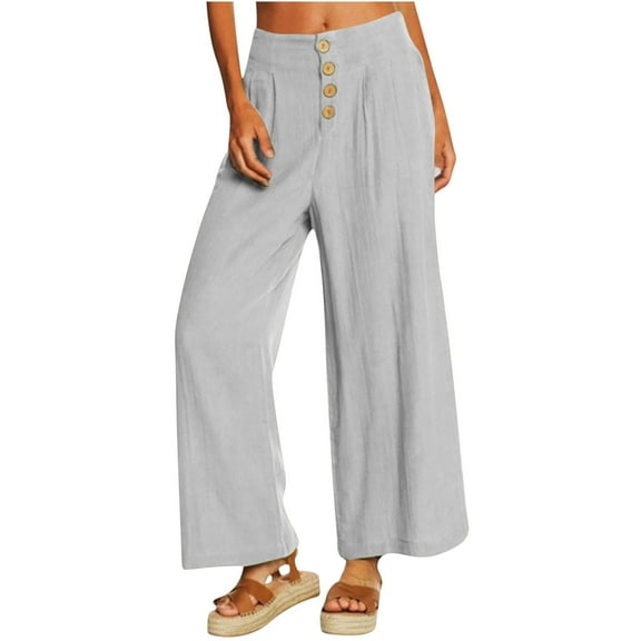 Efsteb Wide Leg Trousers Women Button Baggy Pants Solid Color Pants for Women Wide leg Pants Trousers Pants for Women Casual Sweatpants Comfortable Loose Trousers Gray XXXL