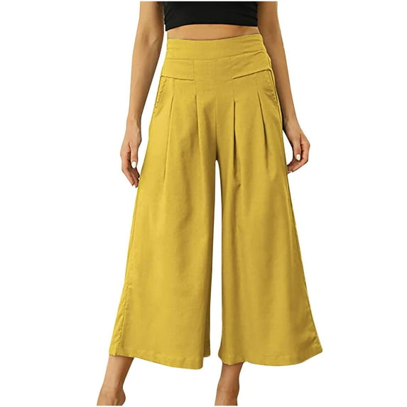 Efsteb Wide Leg Trousers Women High Waist Baggy Pants Loose Pants for Women Casual Sweatpants Trousers Pants for Women Comfortable Wide leg Pants Solid Color Trousers Yellow L