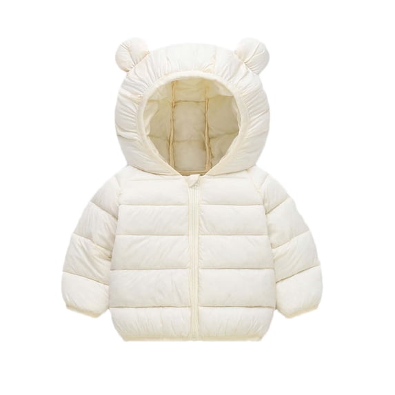 Efsteb Winter Down Coats for Kids Baby Boys Girls Cute Bear Hooded Puffer Coat Long Sleeve Padded Jacket Zipper Outerwear (Beige,6 Years)