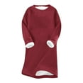 thumbnail image 1 of Efsteb Winter Dresses for Women 2025 Fleece Lined Dress Casual Round Neck Warm Long Sleeve Thick Dresss (Wine,S), 1 of 5