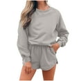 thumbnail image 1 of Efsteb Women 2 Piece Outfits Sweatsuit Casual Long Sleeve Pullover and Shorts Sets Travel Tracksuit (Gray,S), 1 of 7