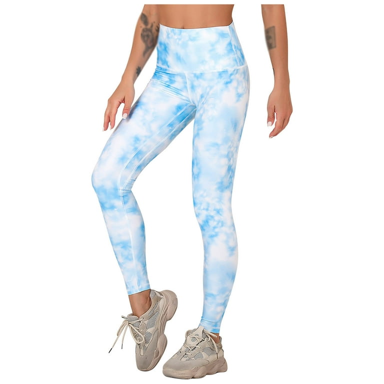 Efsteb Women Booty Yoga Pants High Waisted Fitness Booty Lift Pant Leggings  Athletic Tummy Control Leggings Sports Tie-Dye Print Workout Bottom Yoga  Pants Tight Leggings Light blue M 
