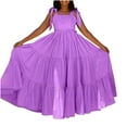 thumbnail image 1 of Efsteb Women Bow Casual Sleeveless Dresses Solid Pleated Long Dress Elegant Loose Square Neck Suspender Beach Dress (Purple,S), 1 of 5