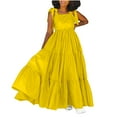thumbnail image 1 of Efsteb Women Bow Casual Sleeveless Dresses Solid Pleated Long Dress Elegant Loose Square Neck Suspender Beach Dress (Yellow,XL), 1 of 5