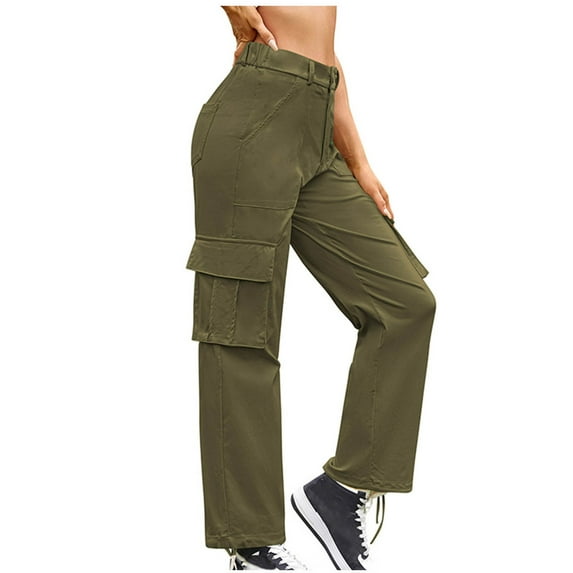 Efsteb Women Cargo Pants Button Baggy Pants Loose Sweatpants Pants for Women Comfortable Casual Wide leg Pants Trousers Pants for Women Solid Color Trousers Army Green S