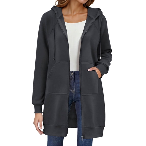 Efsteb Women Jackets Zip Up Hoodies Long Sleeve Hooded Thin Fleece Sweatshirts Coats Casual Loose Long Fleece Hoodies For Women (Dark Gray,M)