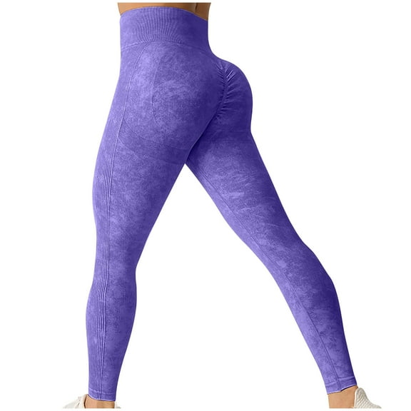 Efsteb Women Leggings High Waist Pants for Women Yoga Pants Running Stretch Solid Color Fitness Gym Sports Tight Leggings Pants Purple S
