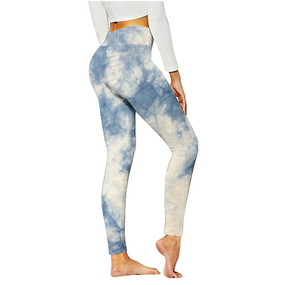 Efsteb Women Leggings High Waist Yoga Pants Stretch Pants for Women Tie Dyed Tight Fitness Gym Sports Running Leggings Trousers White S
