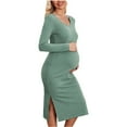 thumbnail image 1 of Efsteb Women Long Sleeve Maternity Dress Solid Color Pregnancy Midi Dresses Ruch Side Stretchy Pregnancy Clothes（Green,XL）, 1 of 4