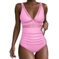thumbnail image 1 of Efsteb Women Mesh Swimsuits Push Up High Waisted Bathing Suit Summer Swim V Neck Push Up Swimsuit Swimwear (Pink,S), 1 of 8