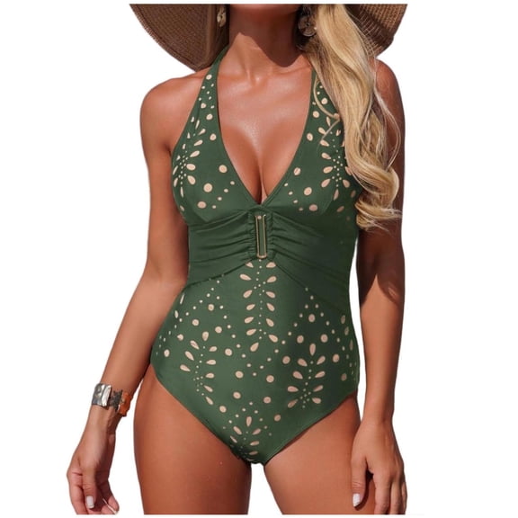 Efsteb Women One Pieces Swimsuits Slim Fit Print Bathing Suit Swimwear Bikini Beachwear Pool Party (Green,S)
