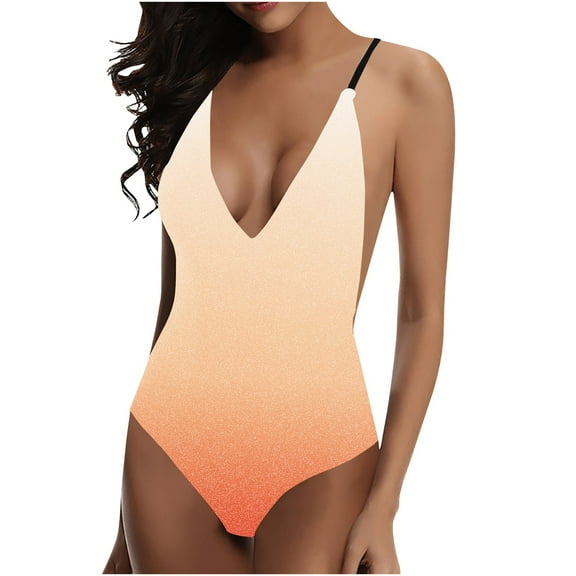 Efsteb Women'S Bikini Swimsuits Print Swim Swimsuits Beach Bikini Slim Summer V Neck Bathing Suit Swimwear (Orange,XL)