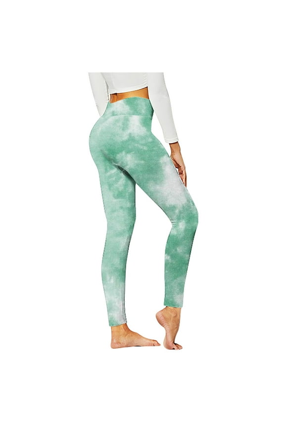Women'S Leggings High Waist Yoga Pants Stretch Tie Dyed Tight Pants for Women Fitness Running Gym Sports Leggings Pants Green L
