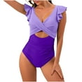 thumbnail image 1 of Efsteb Women Swimsuit Clearance Swim Swimsuits Summer V Neck Bathing Suit Beach Bikini Slim Solid Color Swimwear (Purple,L), 1 of 4