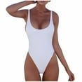 thumbnail image 1 of Efsteb Women Swimsuits Monokini Clearance Solid Color Tummy Control One Piece Swimsuit Slim Bathing Suits Swimwear Beachwear White L, 1 of 5